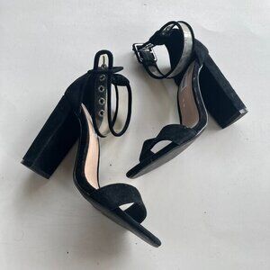STEVE MADDEN‎ Cecilia Black Suede Block Heel PVC Ankle Strap Heels Sandals Sz 6M